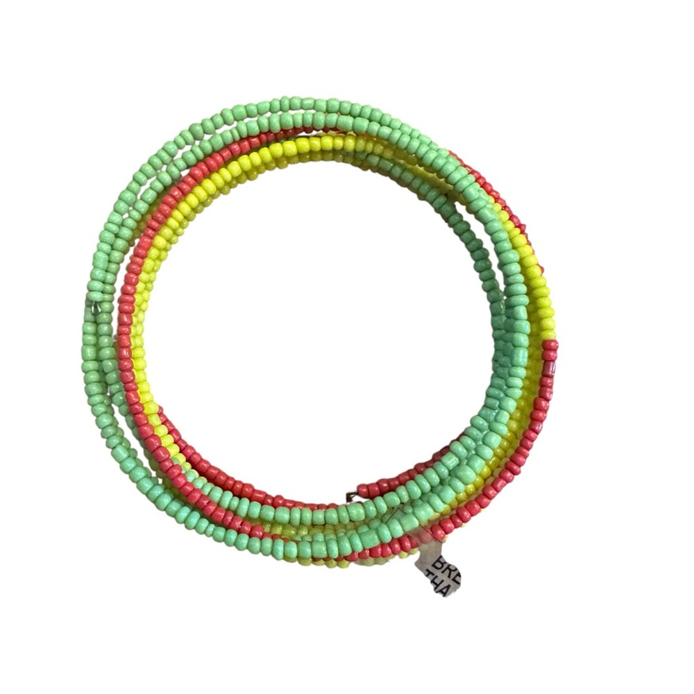 Handmade Kenyan Glass Seed Bead Coil Bracelet – Yellow, Red & Green
